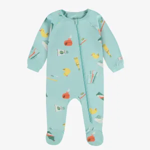 Pyjama bleu une-pièce à motif en jersey, bébé || Blue one-piece pajama with print in jersey, baby