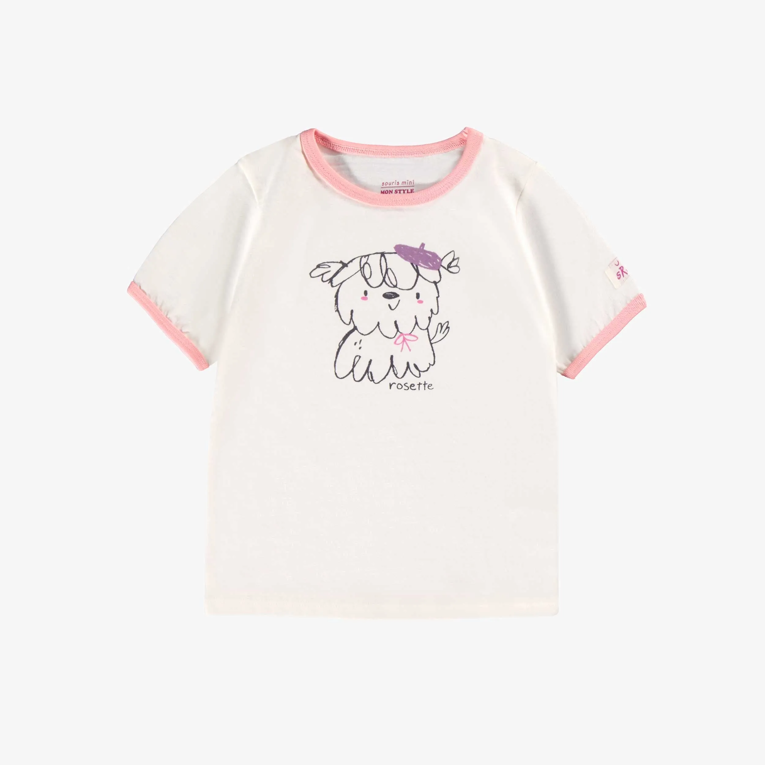 Pyjama deux pièces crème et mauve avec illustration, bébé  || Cream and purple two-piece pajamas, baby