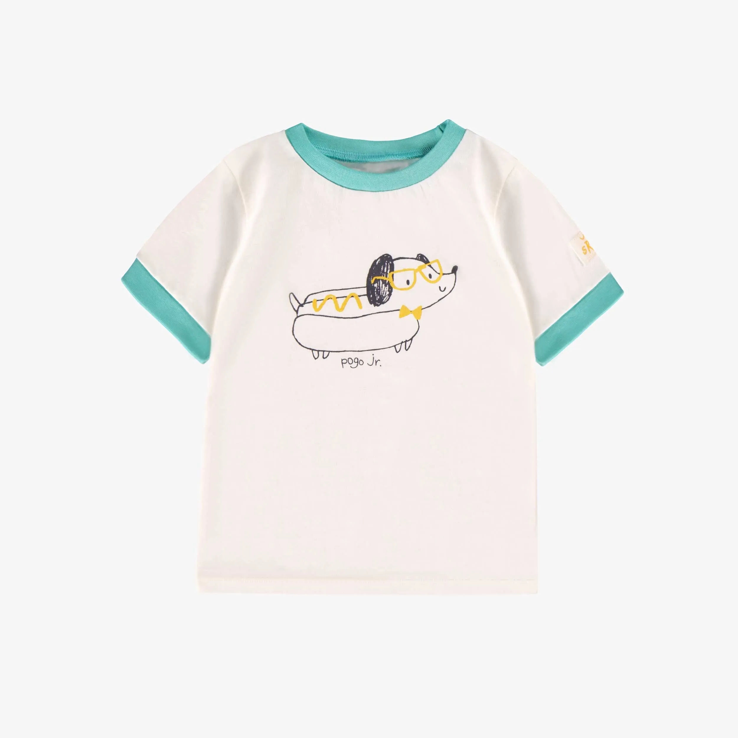 Pyjama deux pièces crème et turquoise avec illustration, bébé  || Cream and turquoise two-piece pajamas, baby