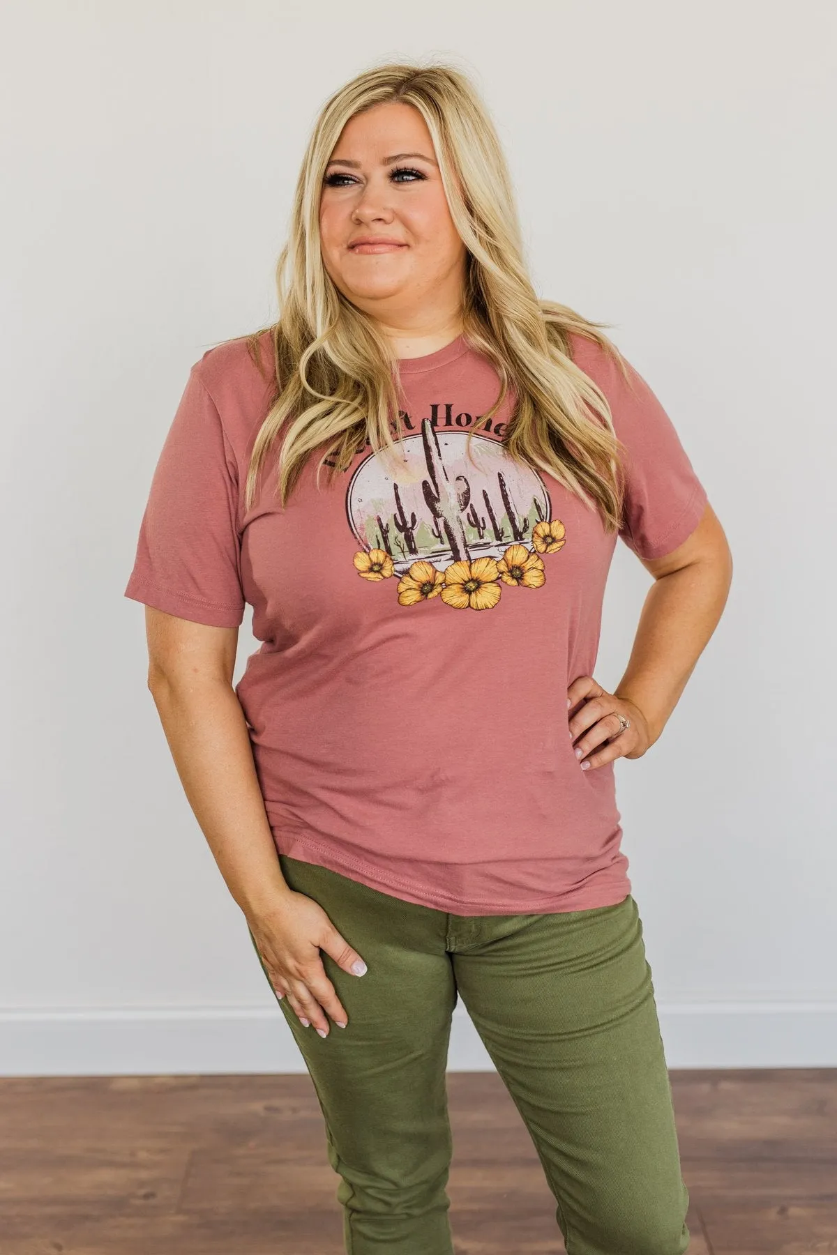 "Desert Honey" Cactus Graphic Top- Mauve