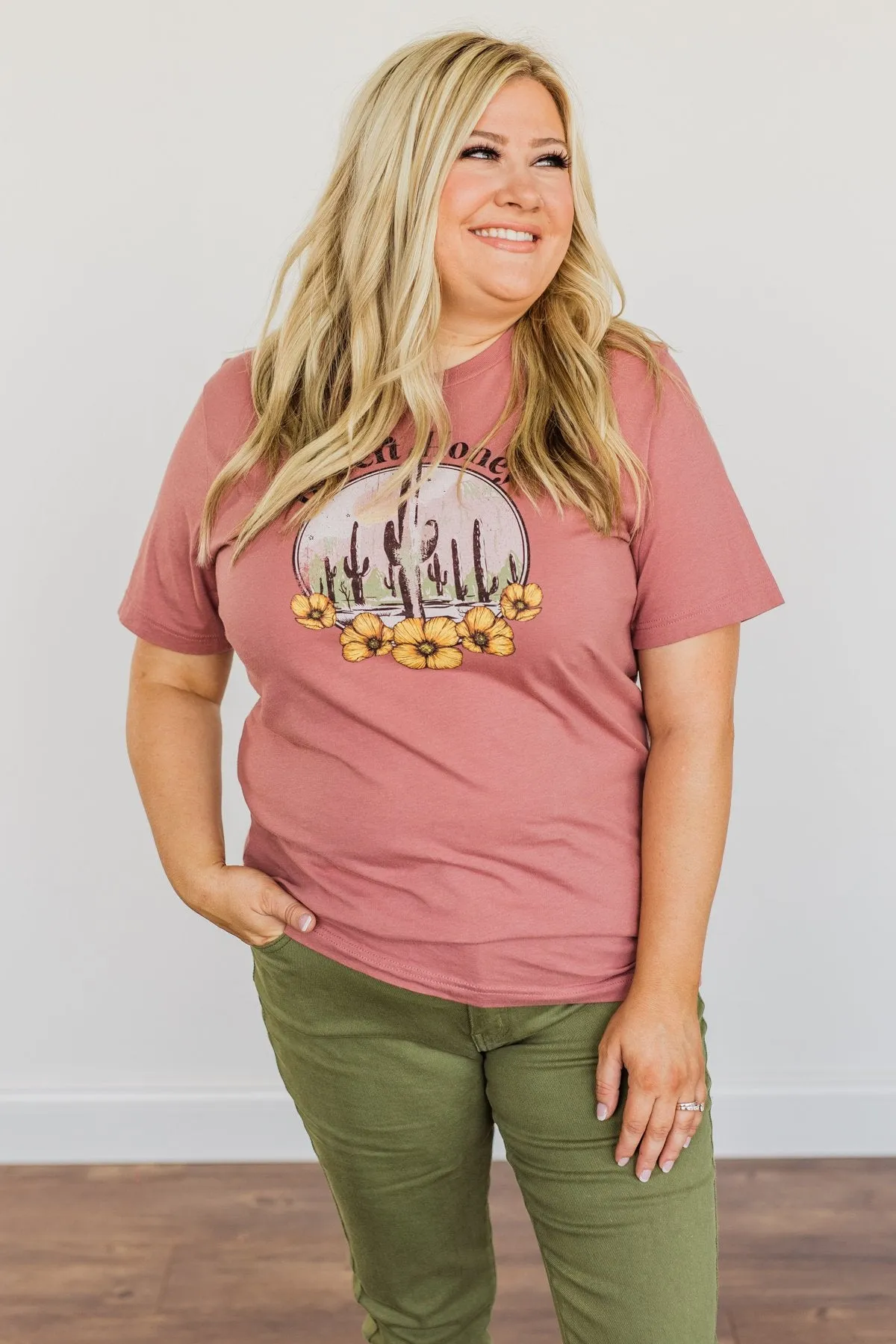"Desert Honey" Cactus Graphic Top- Mauve