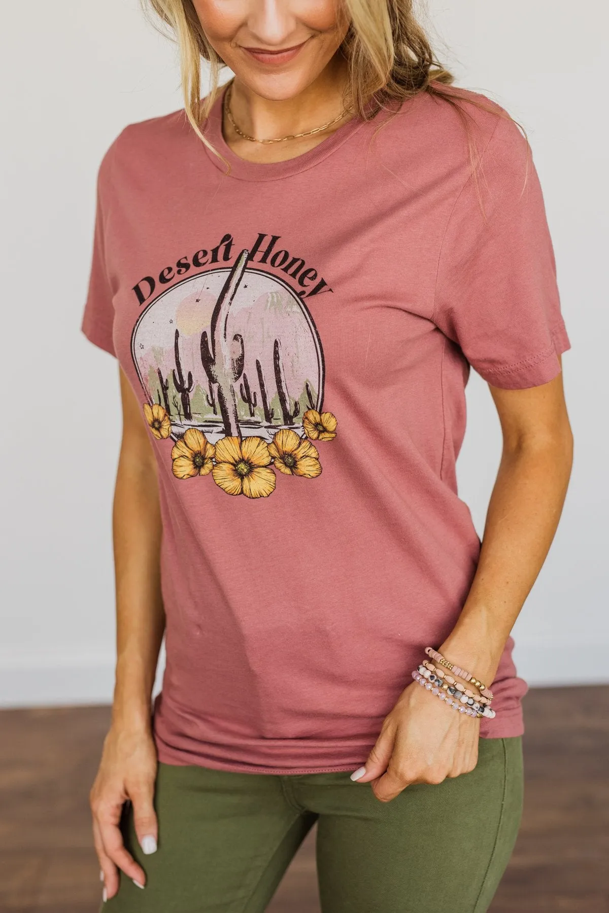 "Desert Honey" Cactus Graphic Top- Mauve