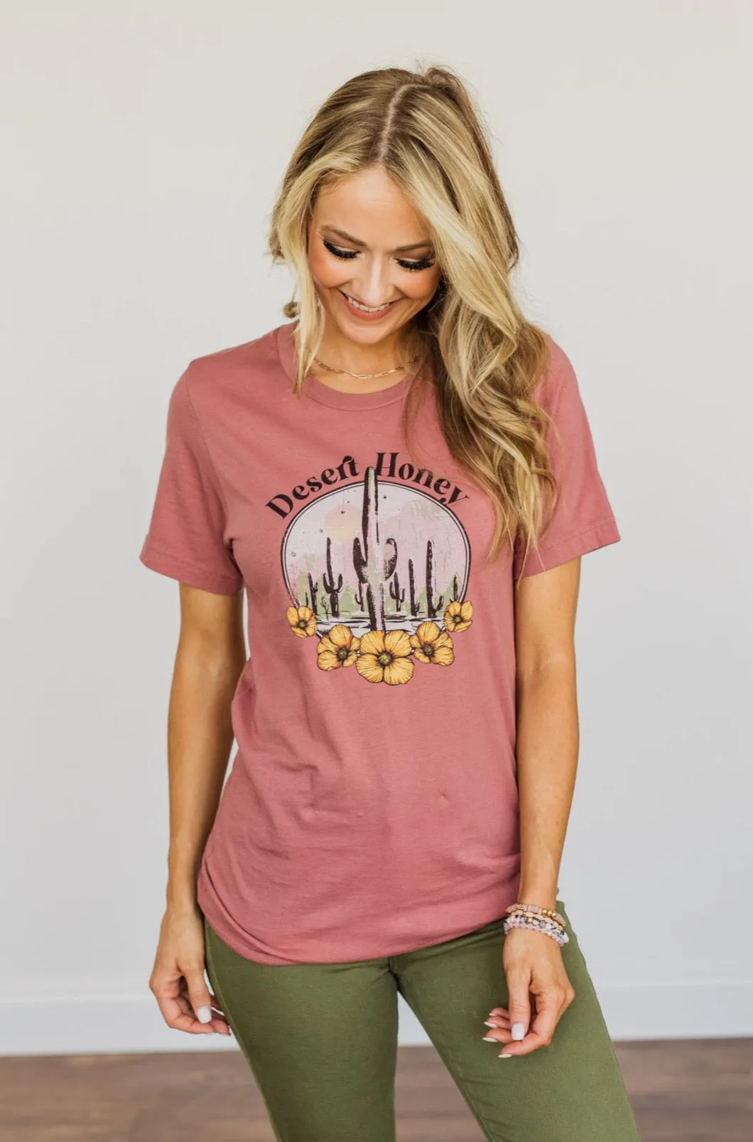"Desert Honey" Cactus Graphic Top- Mauve