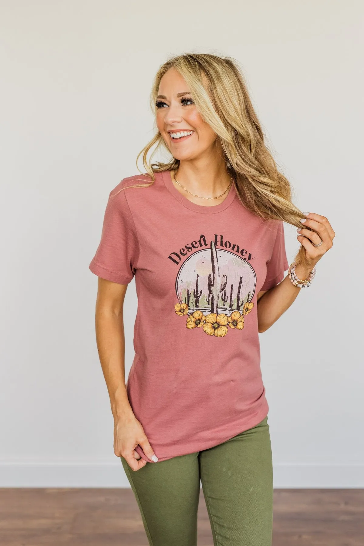 "Desert Honey" Cactus Graphic Top- Mauve