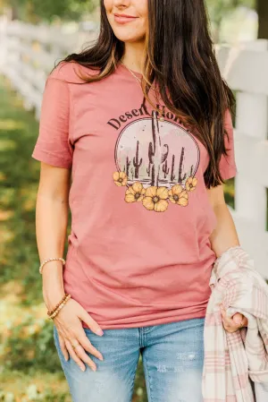 "Desert Honey" Cactus Graphic Top- Mauve