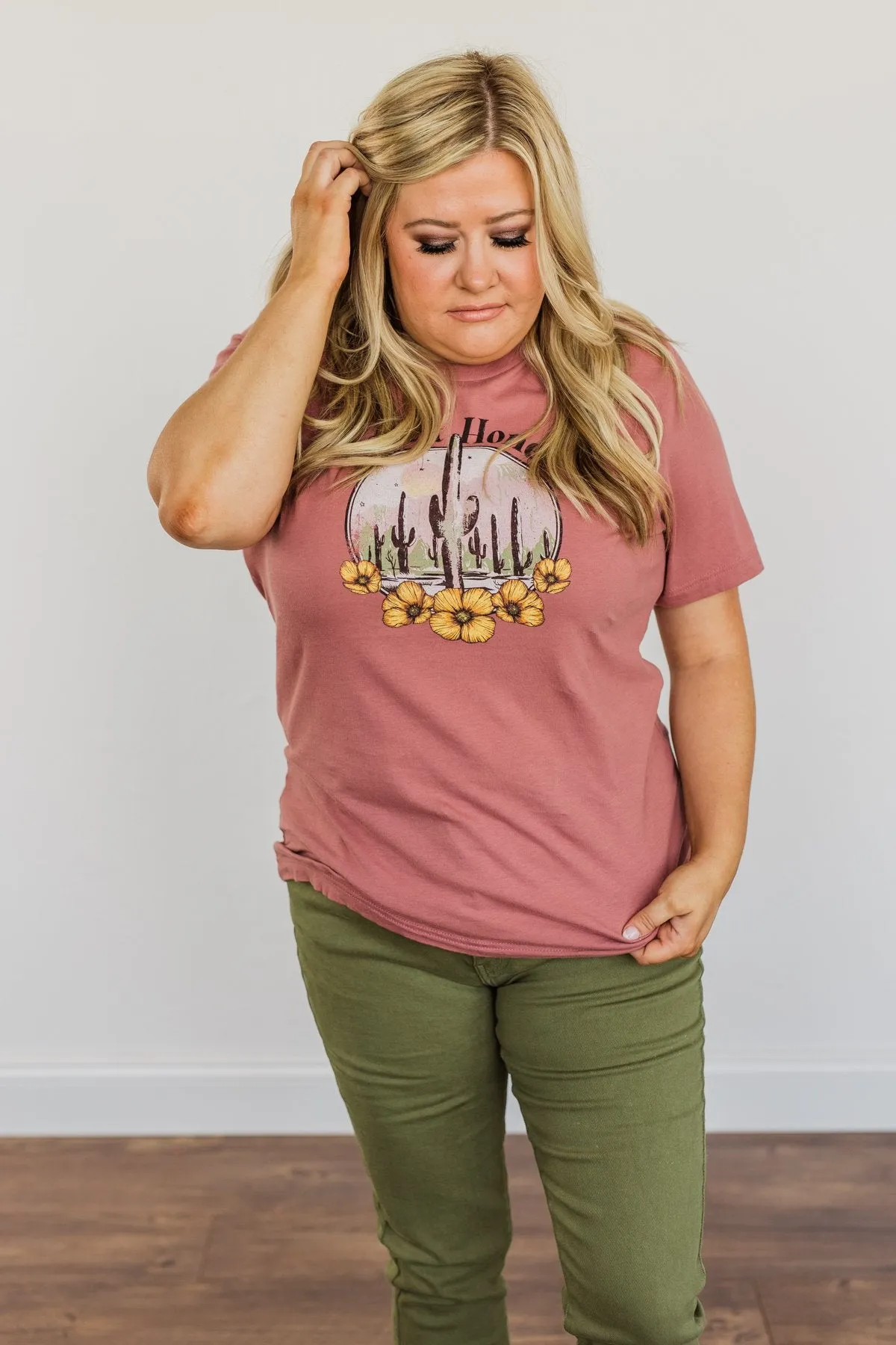 "Desert Honey" Cactus Graphic Top- Mauve