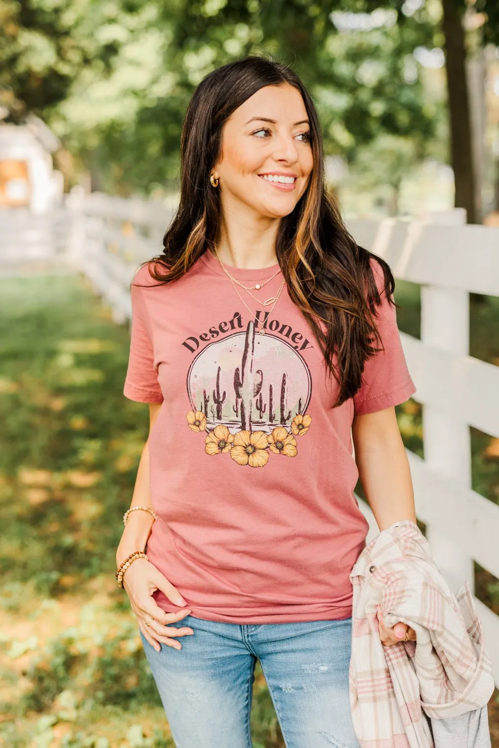 "Desert Honey" Cactus Graphic Top- Mauve