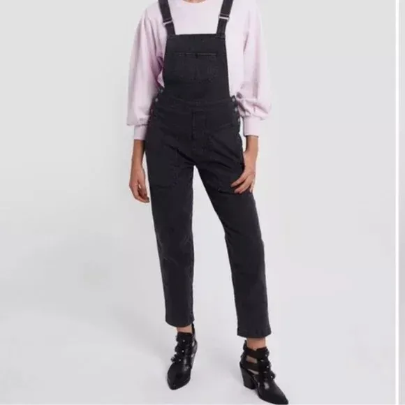 Rebecca Minkoff Black Denim Overalls Jeans Bib Skinny Leg Adjustable Straps M