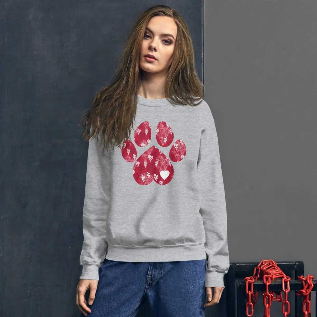 Red Hearts Dog Paw Sweatshirt
