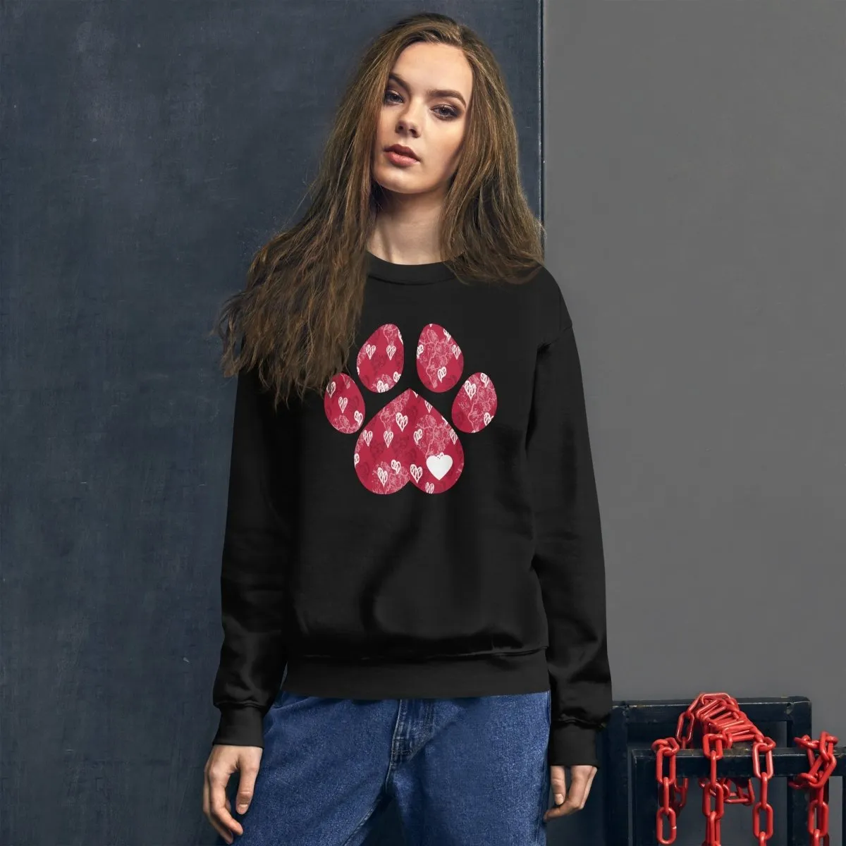 Red Hearts Dog Paw Sweatshirt