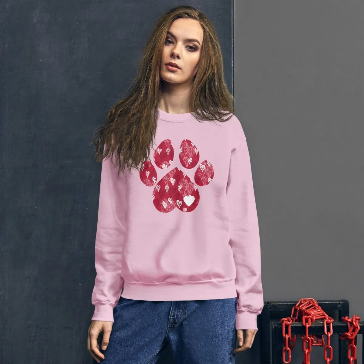 Red Hearts Dog Paw Sweatshirt