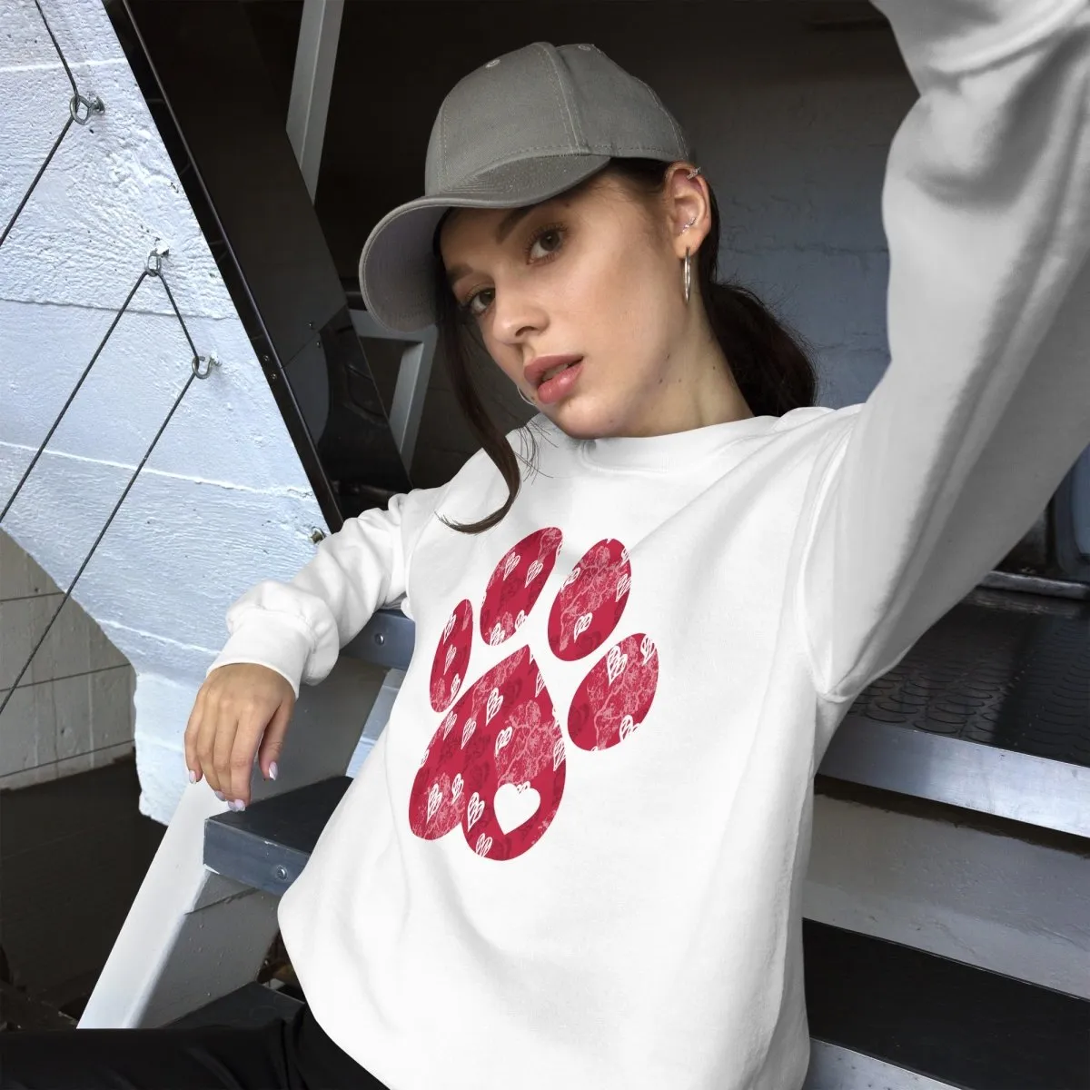 Red Hearts Dog Paw Sweatshirt