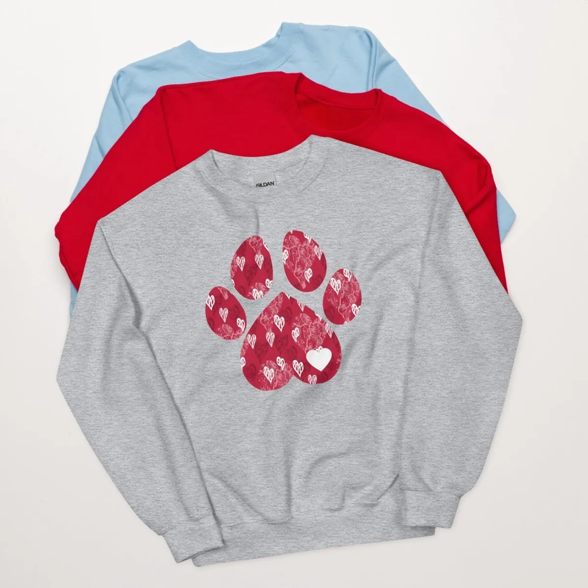 Red Hearts Dog Paw Sweatshirt