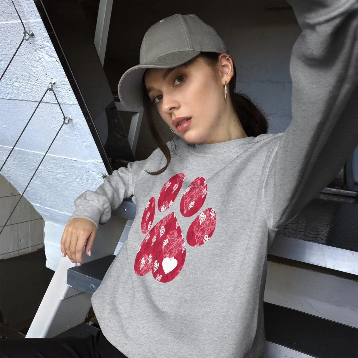 Red Hearts Dog Paw Sweatshirt