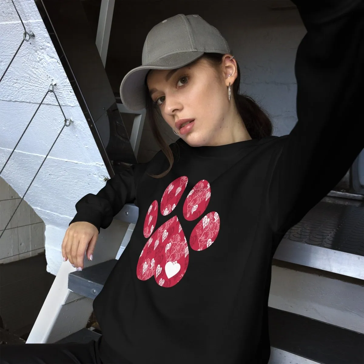 Red Hearts Dog Paw Sweatshirt