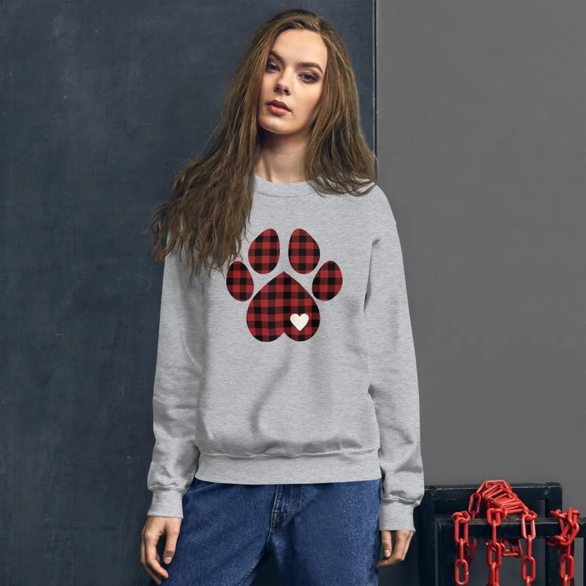 Red Plaid Dog Paw Sweatshirt