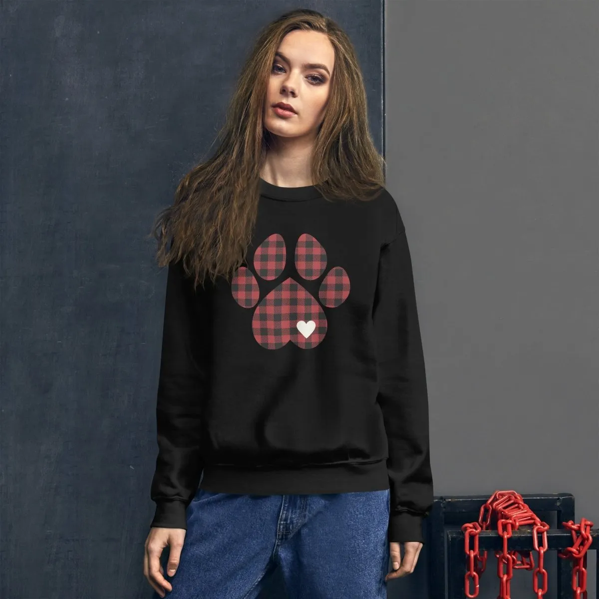 Red Plaid Dog Paw Sweatshirt