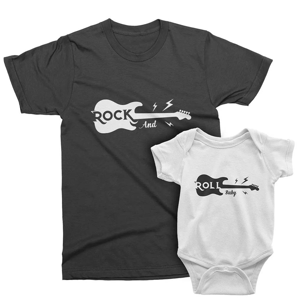 ROCK'N ROLL BABY. Father, Son, Daughter and Baby Matching Family T-shirts. Daddy Rock and his Baby Rolls. Father's Day Guitar Music Gift.