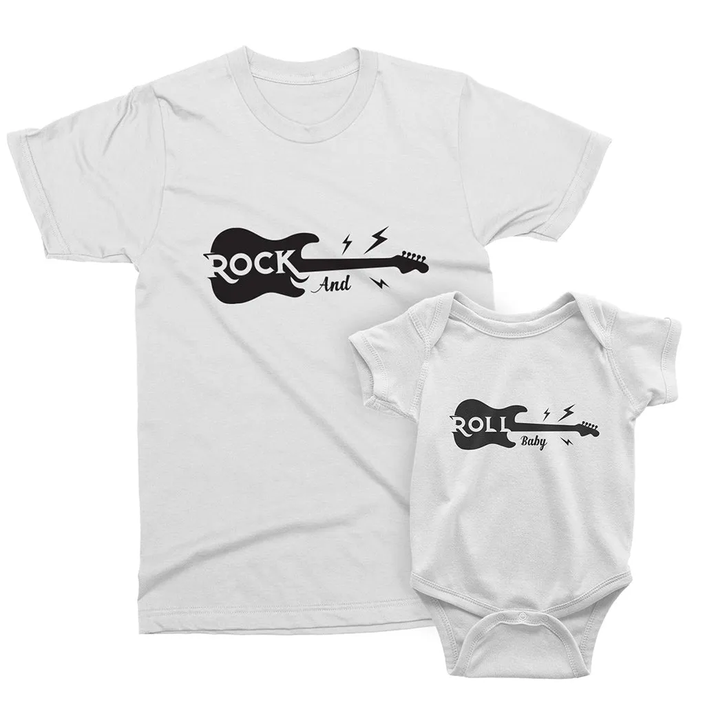 ROCK'N ROLL BABY. Father, Son, Daughter and Baby Matching Family T-shirts. Daddy Rock and his Baby Rolls. Father's Day Guitar Music Gift.