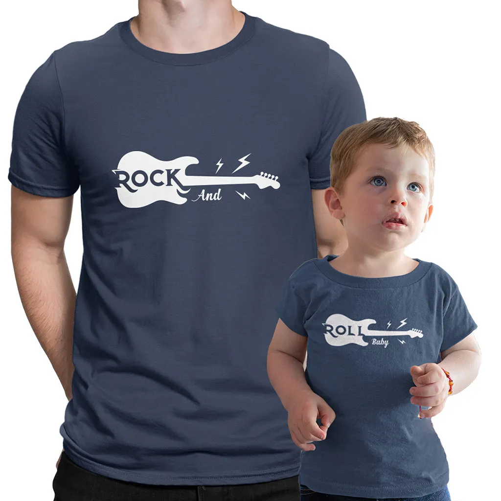 ROCK'N ROLL BABY. Father, Son, Daughter and Baby Matching Family T-shirts. Daddy Rock and his Baby Rolls. Father's Day Guitar Music Gift.