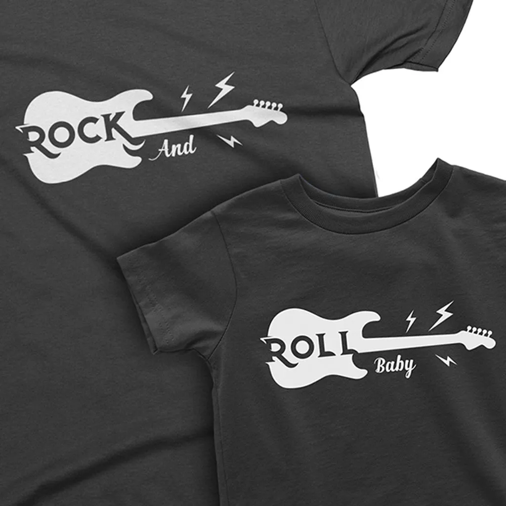 ROCK'N ROLL BABY. Father, Son, Daughter and Baby Matching Family T-shirts. Daddy Rock and his Baby Rolls. Father's Day Guitar Music Gift.