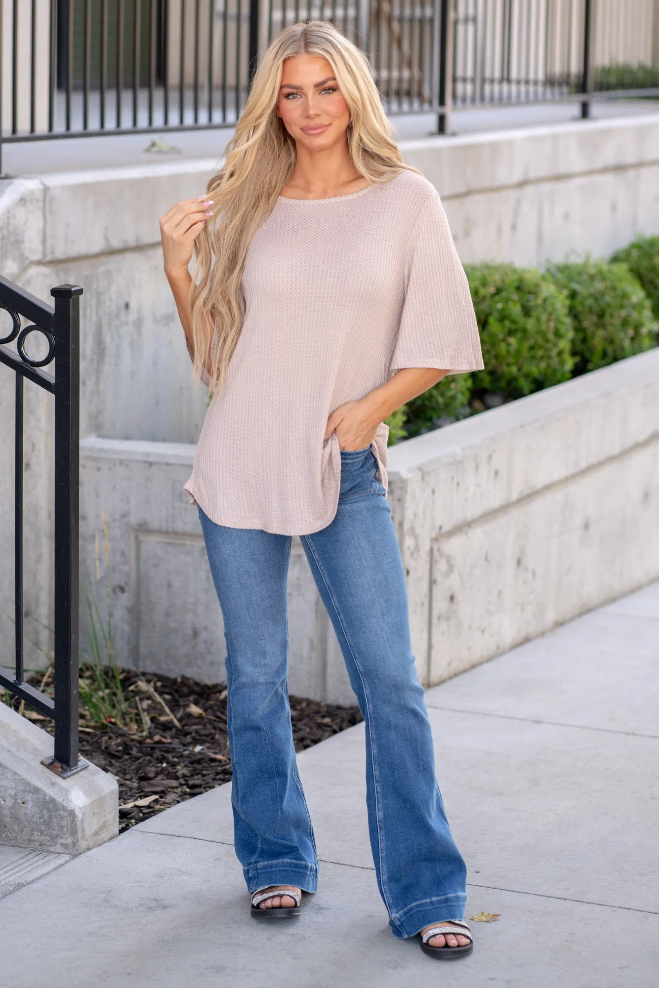 Round Neck Waffle Knit T-Shirt