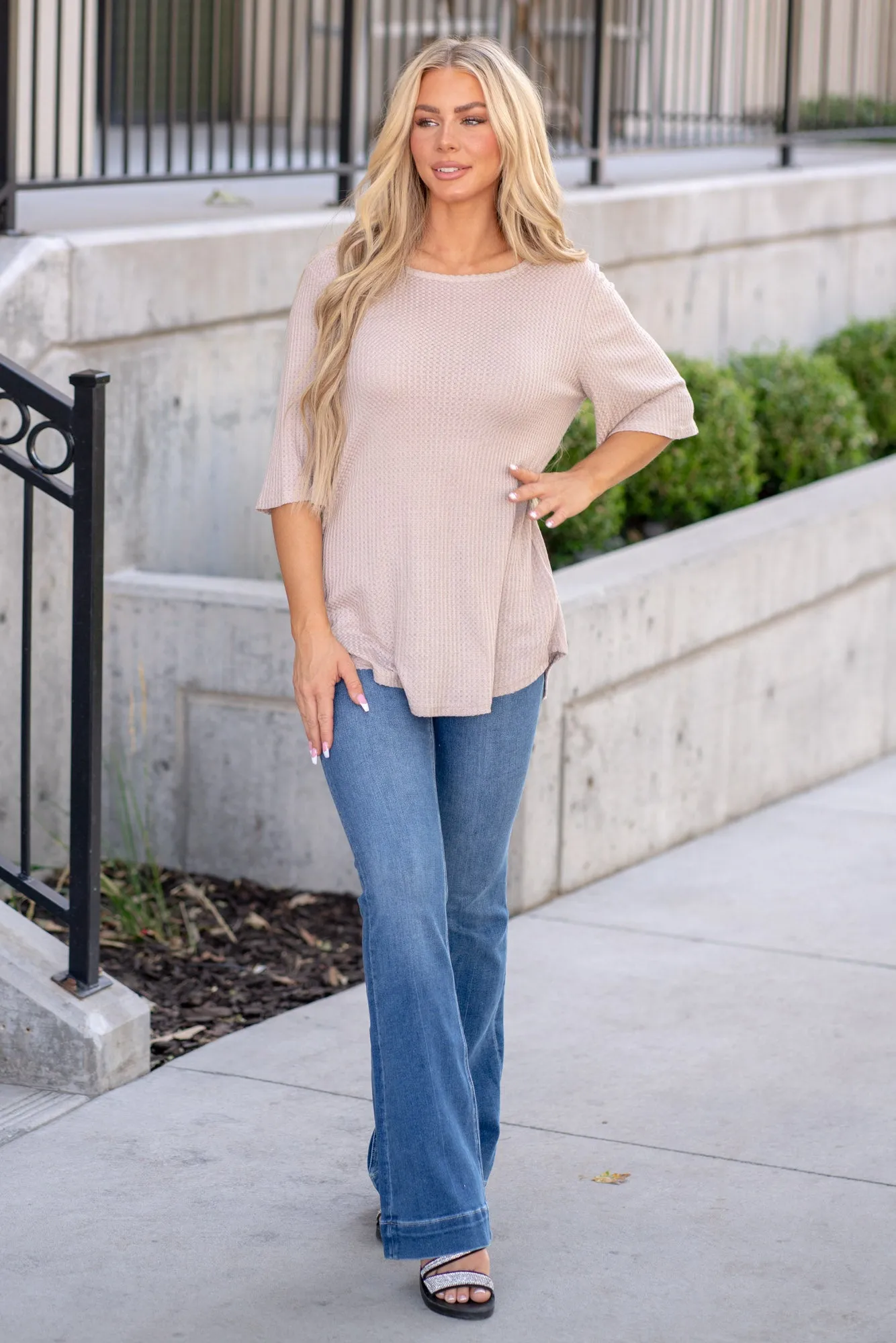Round Neck Waffle Knit T-Shirt