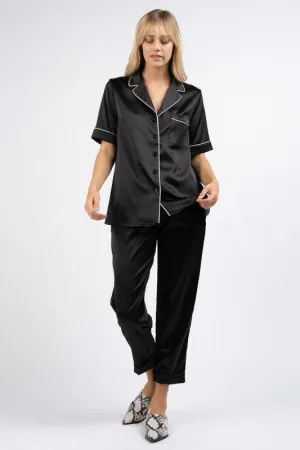 Satin Lounge Set in Black