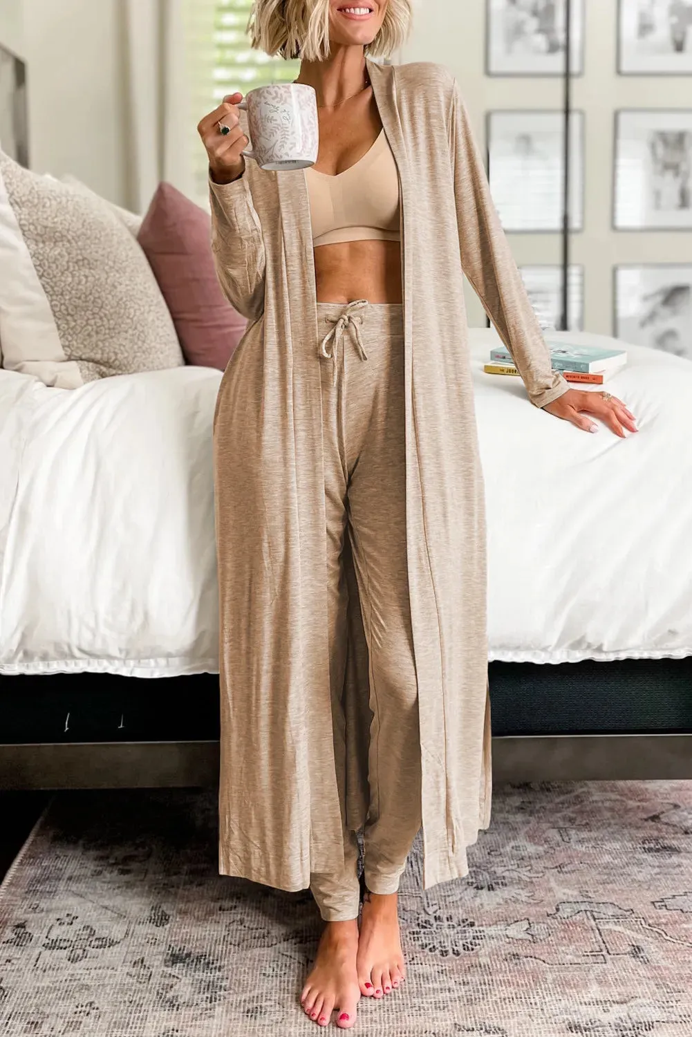 Savannah Open Front Long Sleeve Cardigan and Pants Lounge Set