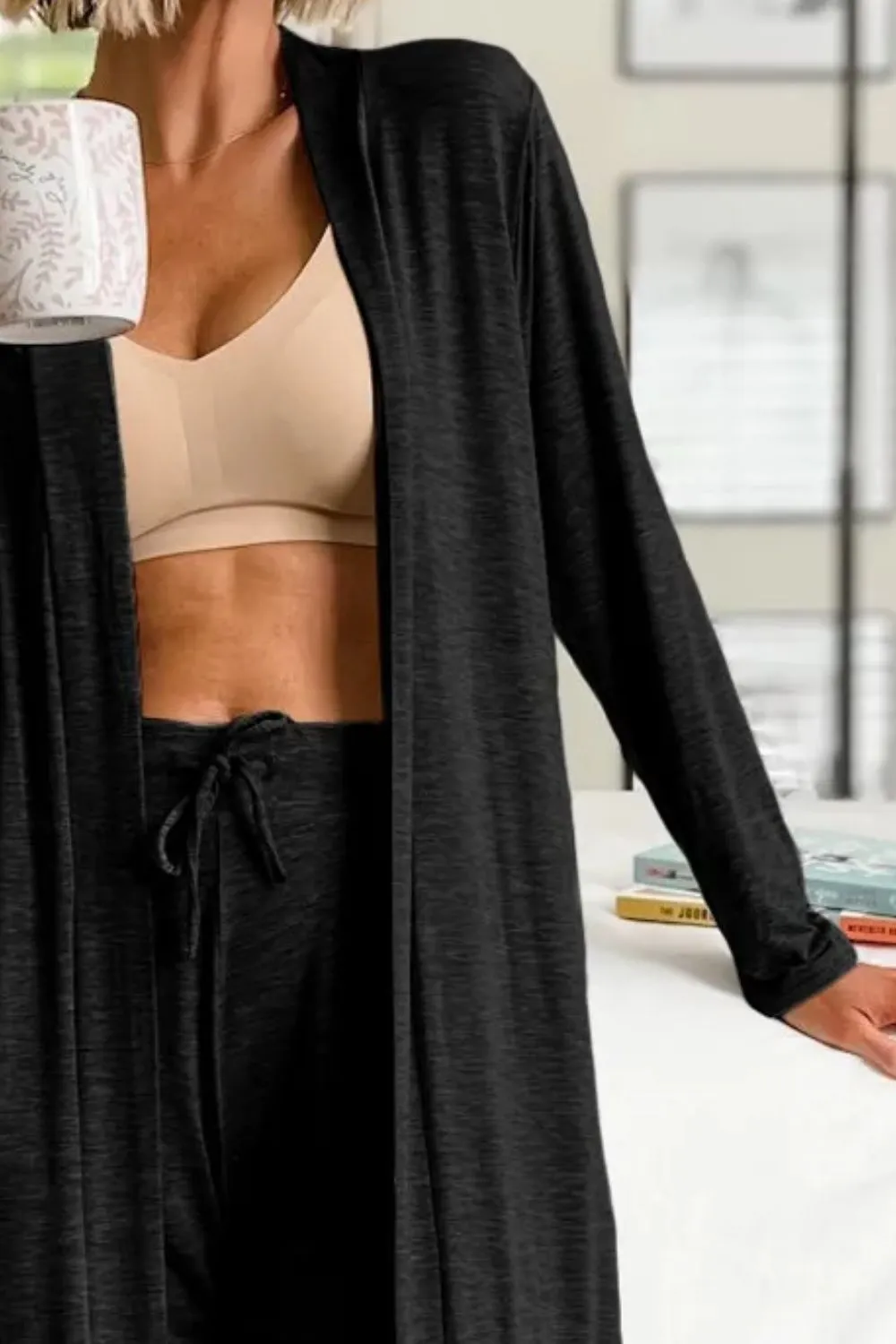 Savannah Open Front Long Sleeve Cardigan and Pants Lounge Set