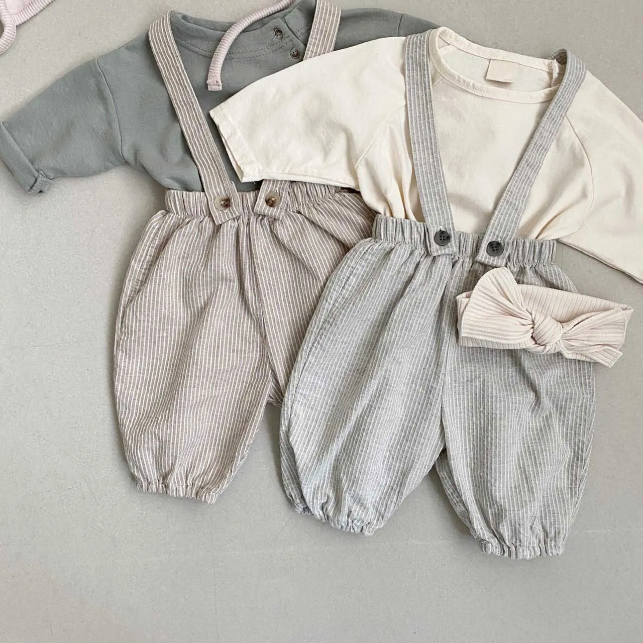 Sawyer Striped Baby overalls | Grey
