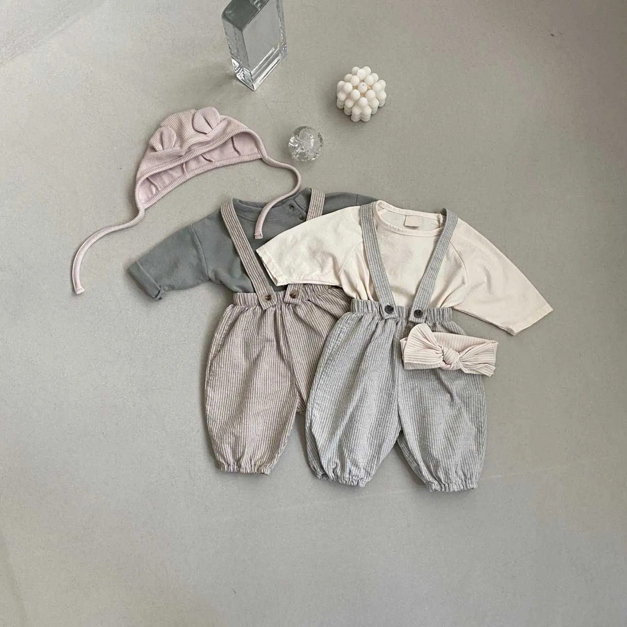 Sawyer Striped Baby overalls | Grey