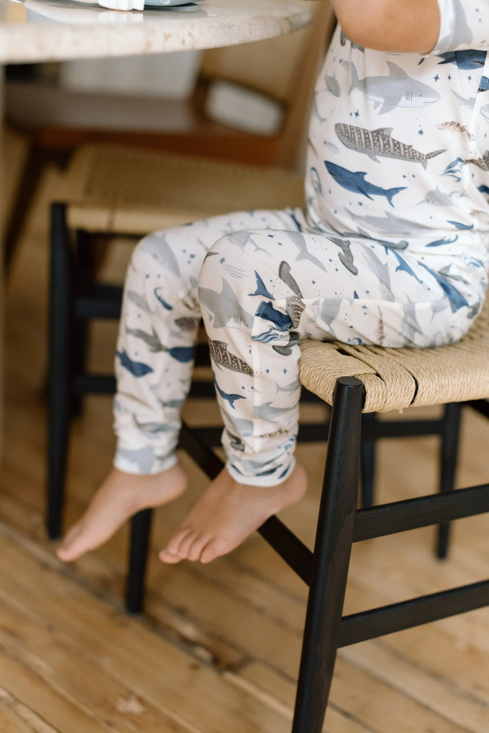 Short Sleeve Long Pants Pajama Set - Smiley Sharks