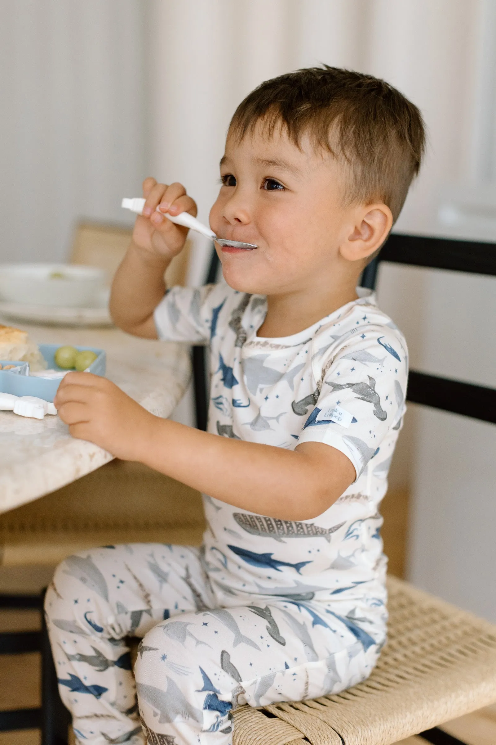 Short Sleeve Long Pants Pajama Set - Smiley Sharks