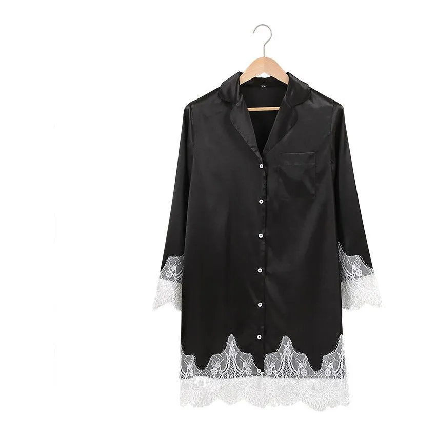 Silk Nightgown Comfortable Pure Color Pajamas