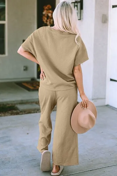 Textured Short Sleeve Top and Pants Set