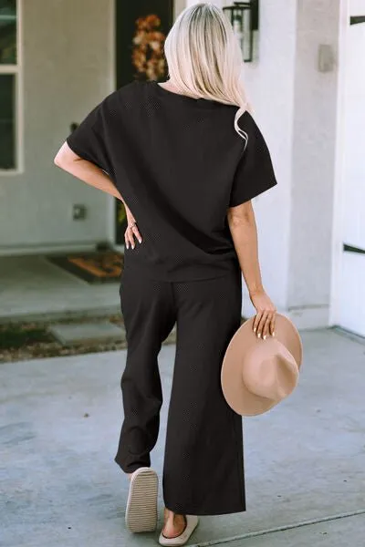 Textured Short Sleeve Top and Pants Set