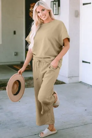 Textured Short Sleeve Top and Pants Set