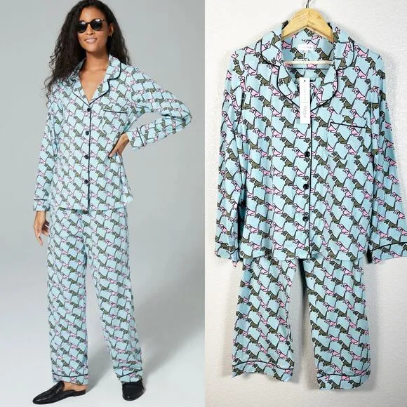 Trina Turk NWT X Bead Head Pajamas Womens Hound Long Sleeve Pant Set Medium