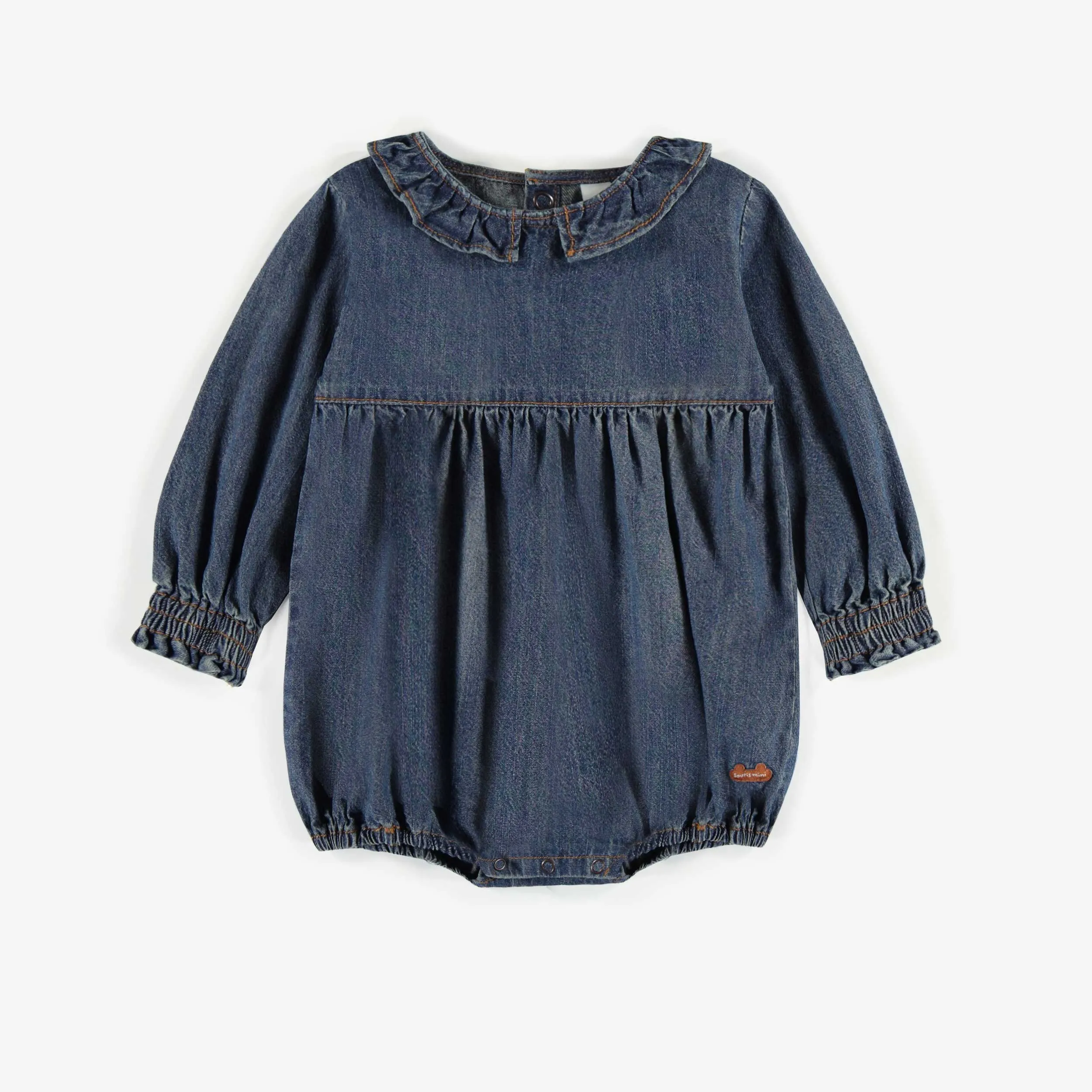 Une-pièce ample en denim léger, naissance  || Puffy one-piece in lightweight denim, newborn