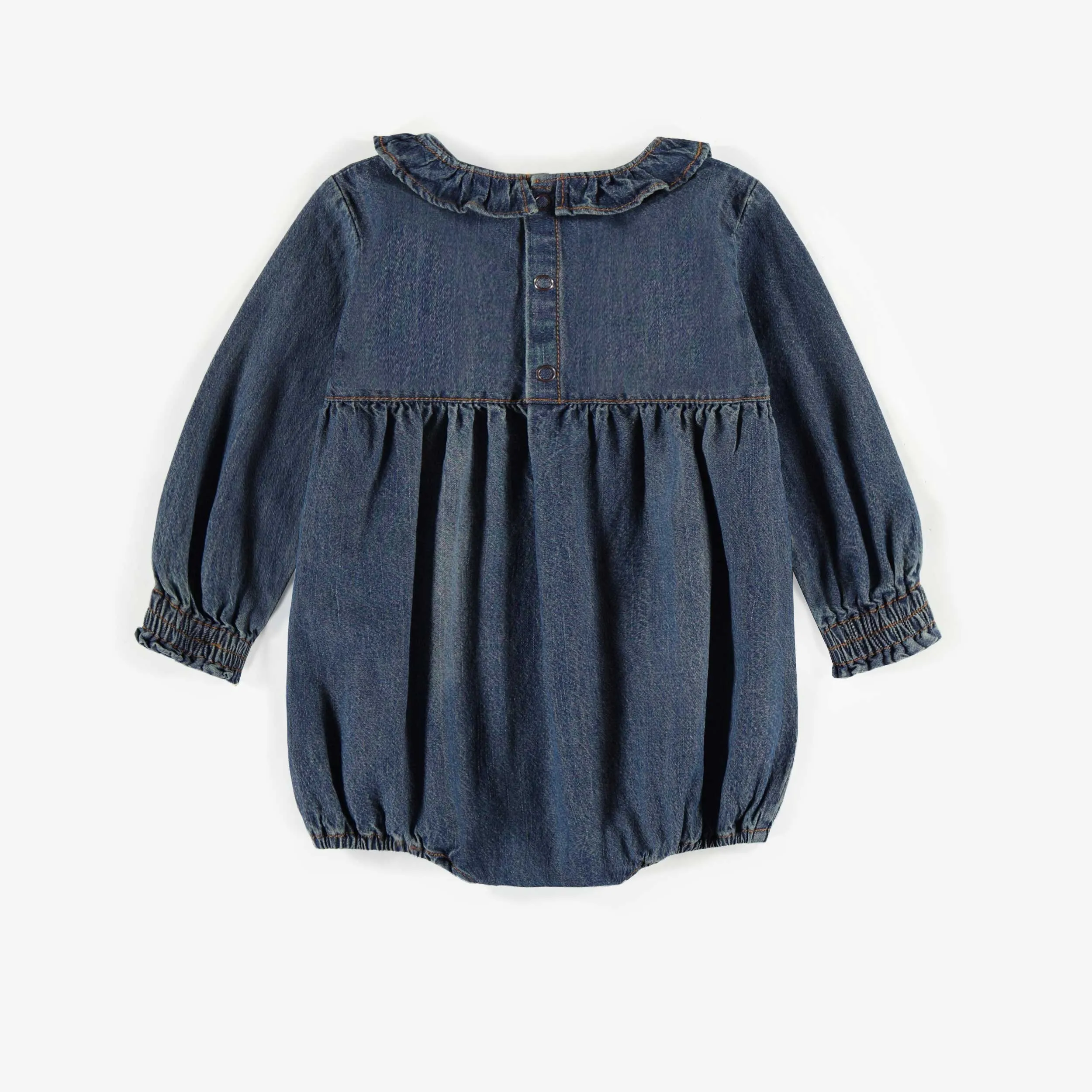 Une-pièce ample en denim léger, naissance  || Puffy one-piece in lightweight denim, newborn
