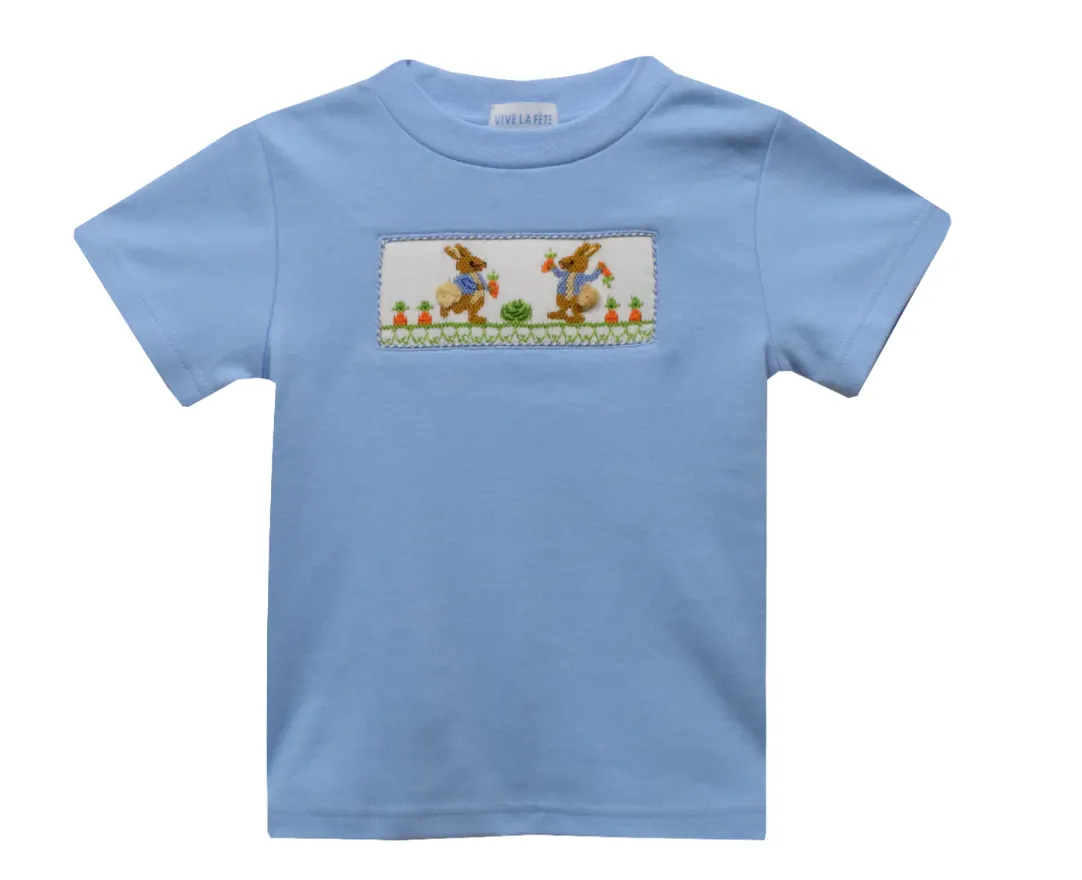 Vive La Fete Blue Knit Easter Smocked Shirt