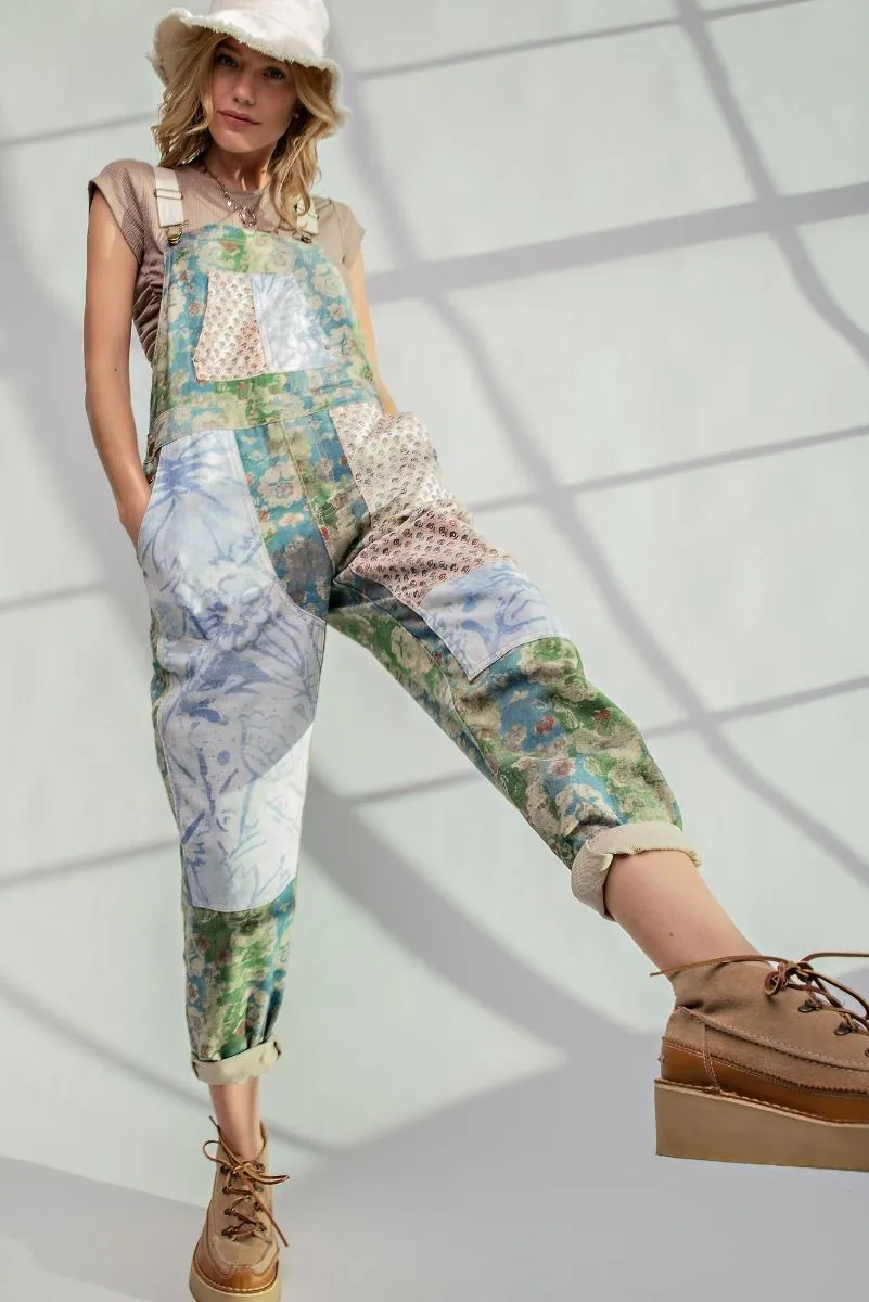 Washed Mixed Floral Overalls Jumper