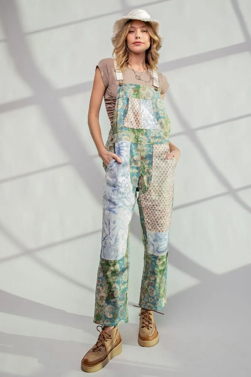 Washed Mixed Floral Overalls Jumper