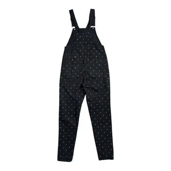 WE WORE WHAT BASIC BLACK DENIM RHINESTONE EMBELLISHED OVERALLS