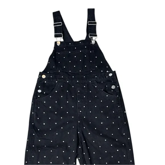 WE WORE WHAT BASIC BLACK DENIM RHINESTONE EMBELLISHED OVERALLS