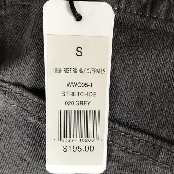 WeWoreWhat Hi-Rise Skinny Overalls Grey Stretch Size S