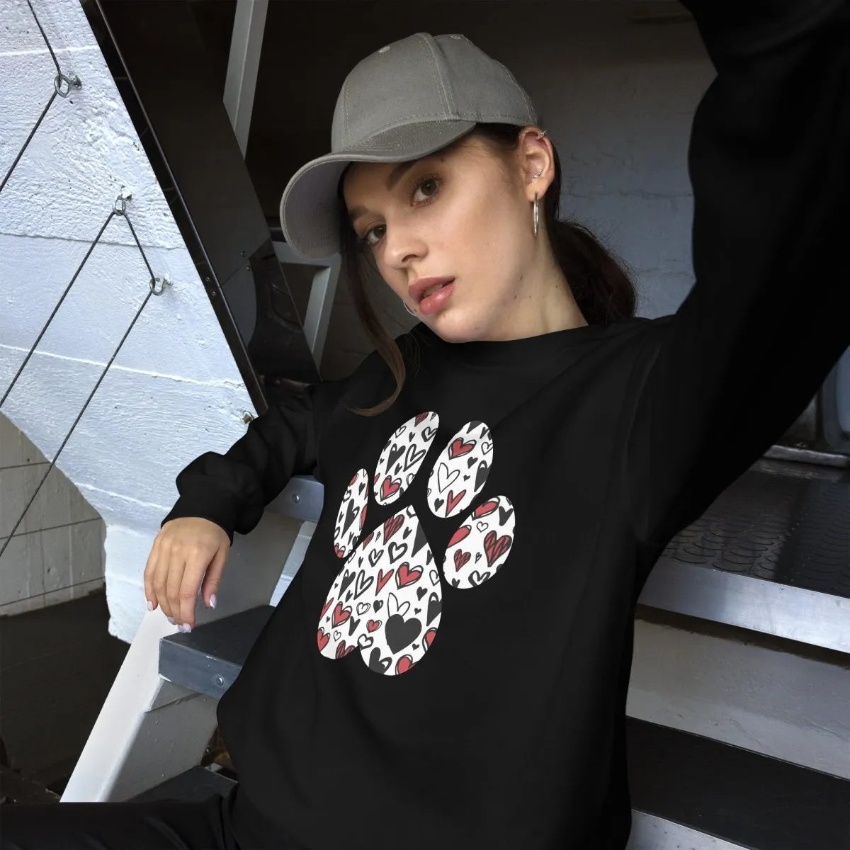 White Hearts Dog Paw Sweatshirt