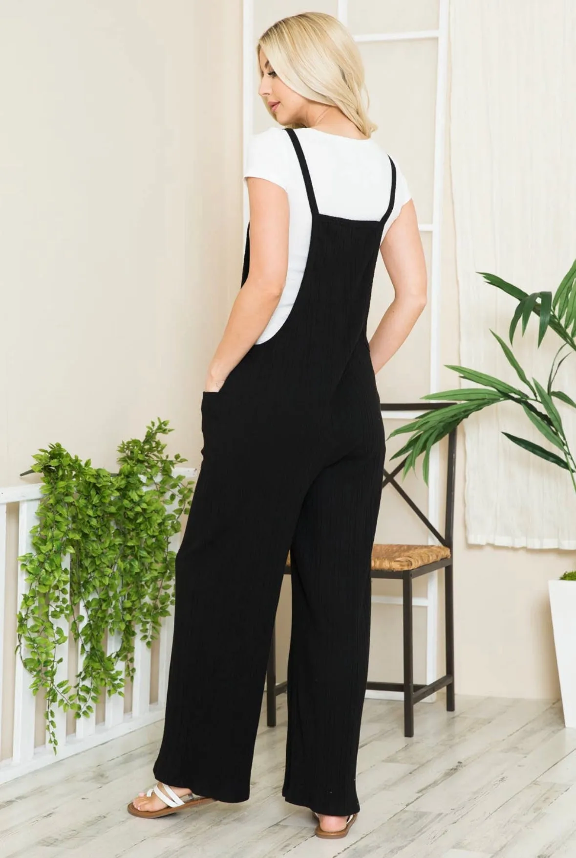 Wide Leg Ribbed Overalls