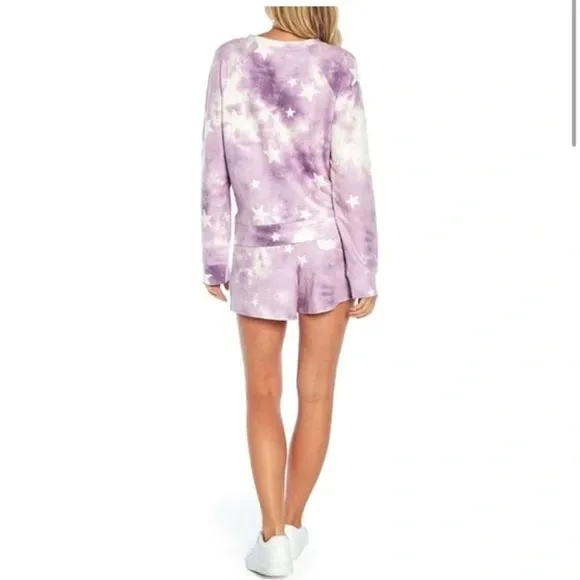 WILDFOX SLEEP Long Sleeve Top &amp; Shorts Pajamas, Tie Dye Stars, Large, NWT